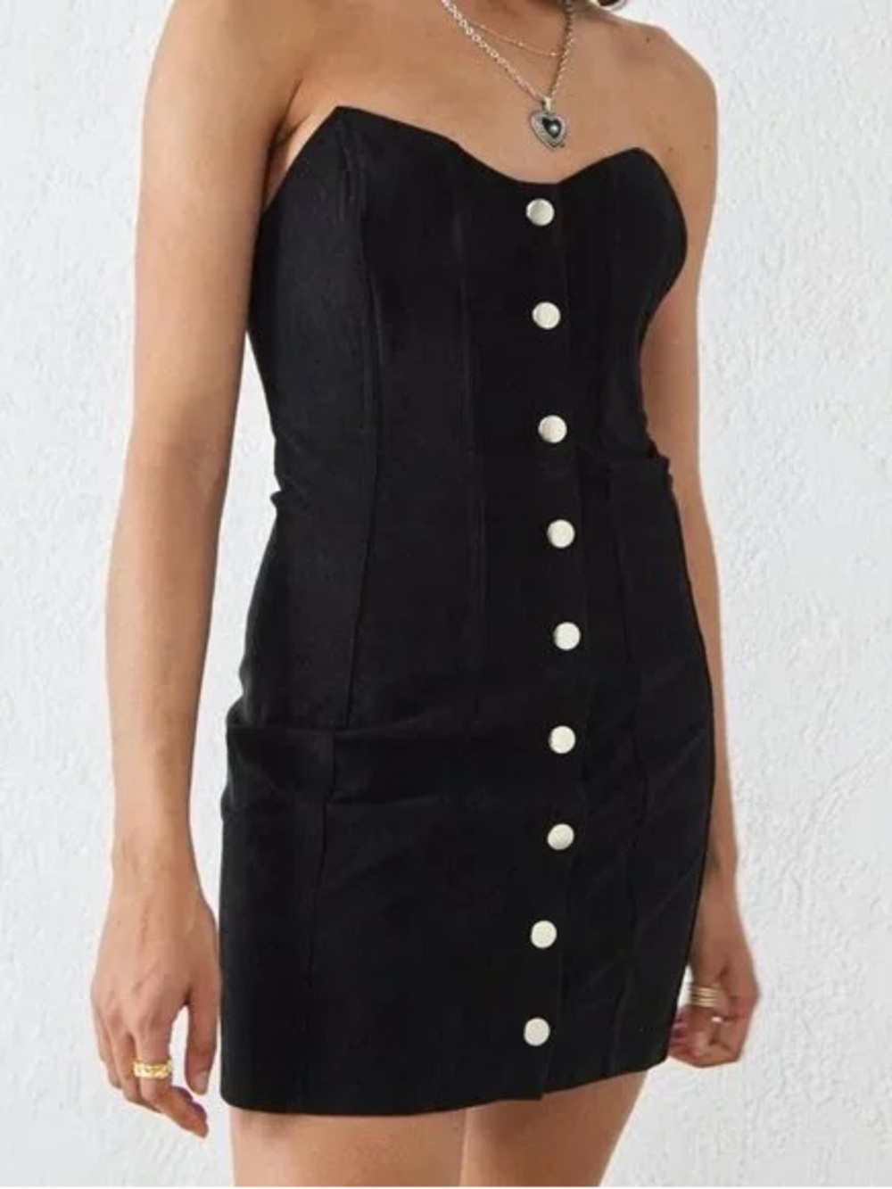 Urban Outfitters Black Strapless Button-Front Mini Dress